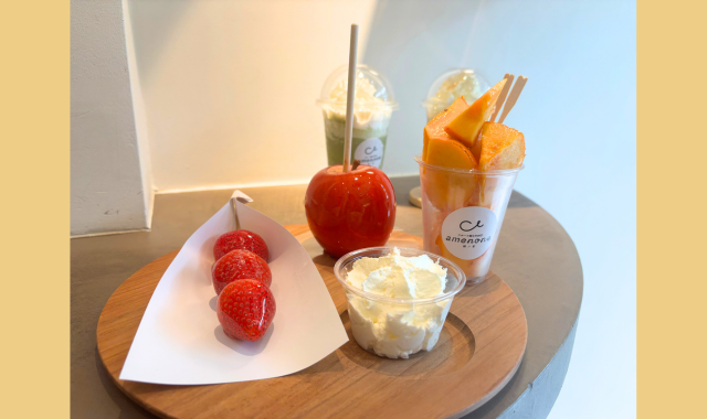 イチゴ、リンゴ、柿の飴