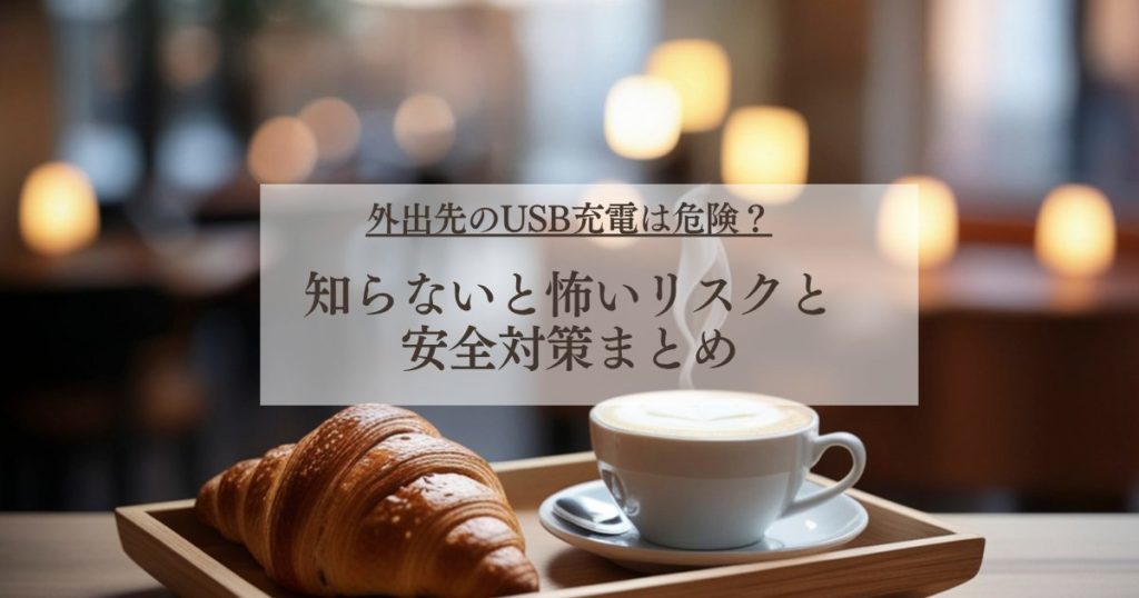 外出先のUSB充電は危険？カフェや駅での充電リスクと安全対策のイメージ